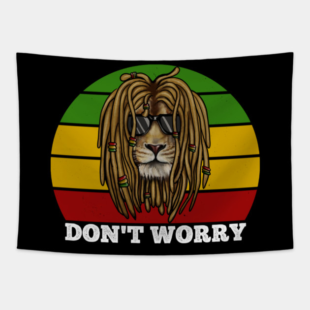 Don't Worry, Jamaica, Rasta African Lion Tapestry by logiamerch