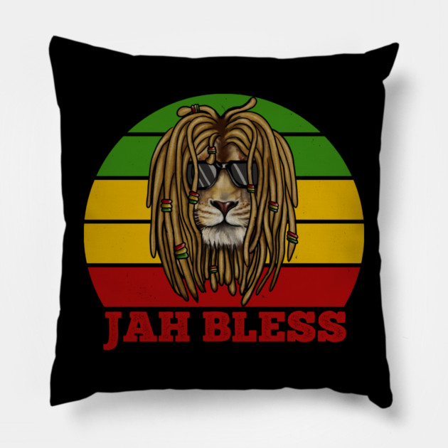 Jah Bless, Jamaica, Rasta African Lion Pillow by logiamerch