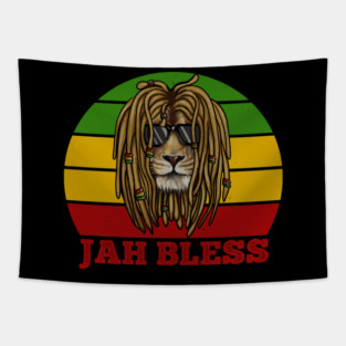 Jah Bless, Jamaica, Rasta African Lion Tapestry