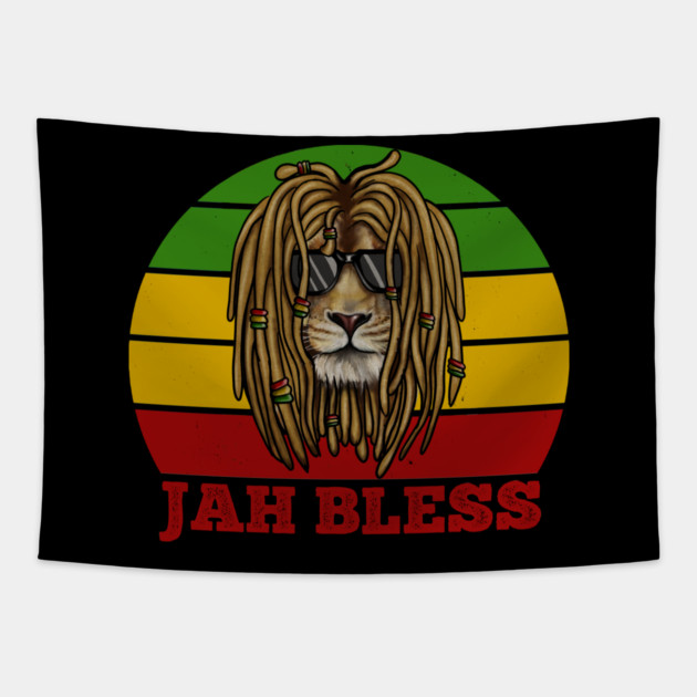 Jah Bless, Jamaica, Rasta African Lion Tapestry by logiamerch