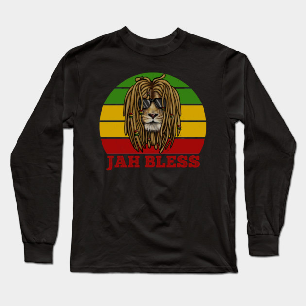 Jah Bless, Jamaica, Rasta African Lion Long Sleeve T-Shirt by logiamerch