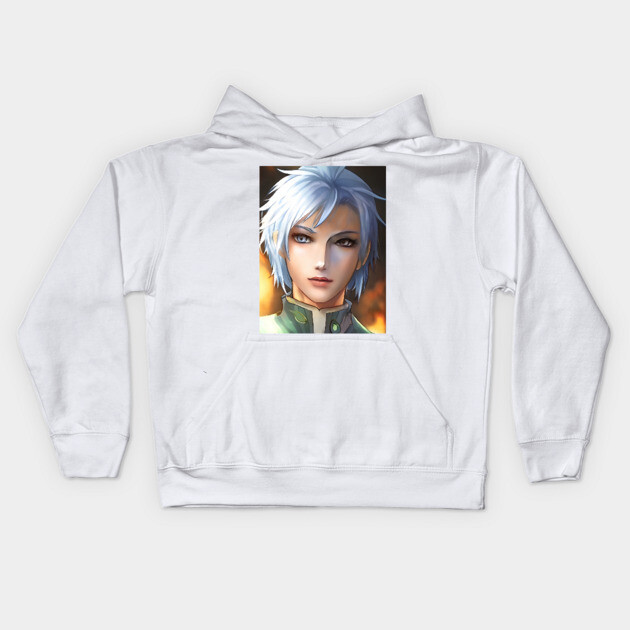 White Hair Anime Boy Kids Hoodie by animegirlnft