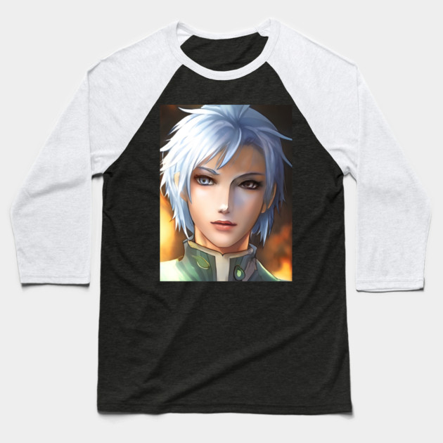 White Hair Anime Boy Baseball T-Shirt by animegirlnft