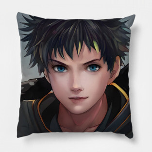 Black Hair Anime Boy Pillow