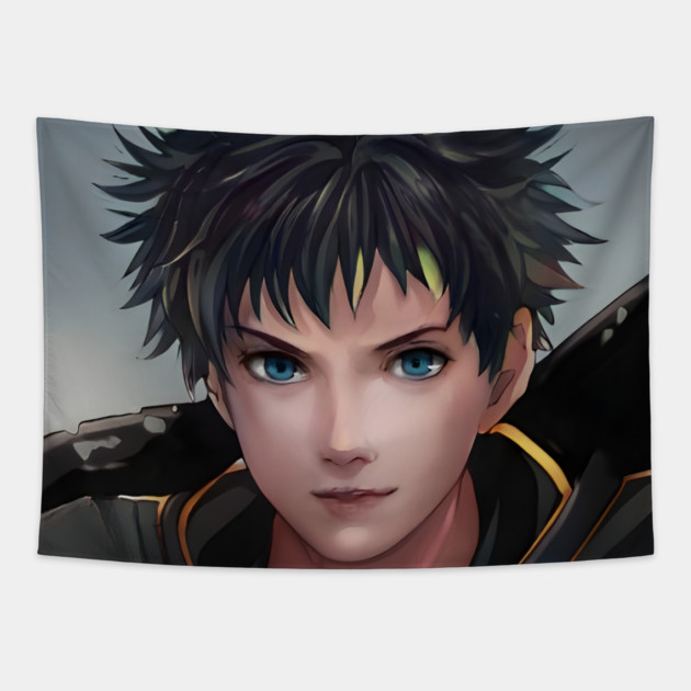 Black Hair Anime Boy Tapestry by animegirlnft