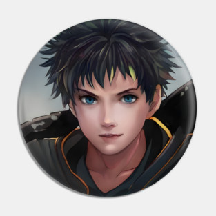 Black Hair Anime Boy Pin