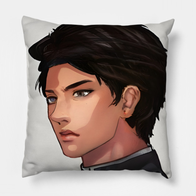 Black Hair Anime Boy Pillow by animegirlnft