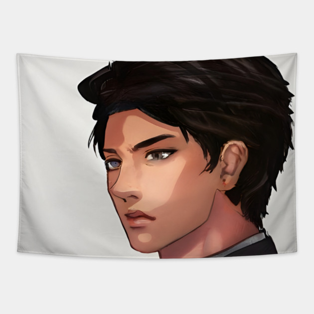 Black Hair Anime Boy Tapestry by animegirlnft