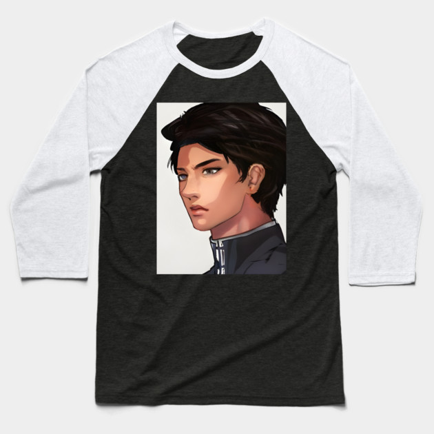 Black Hair Anime Boy Baseball T-Shirt by animegirlnft
