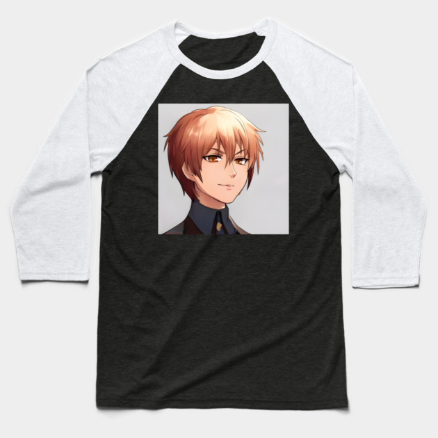 Brown Hair Anime Boy Baseball T-Shirt by animegirlnft