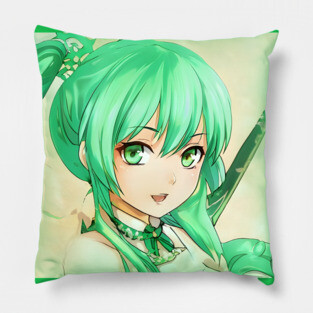 Green Hair Anime Girl Pillow
