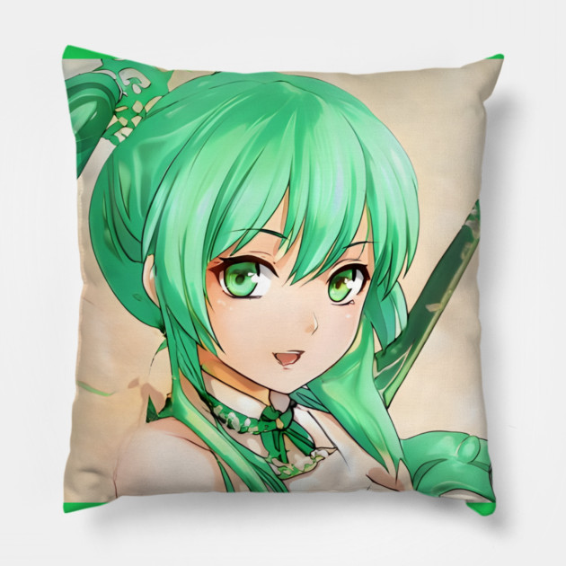 Green Hair Anime Girl Pillow by animegirlnft