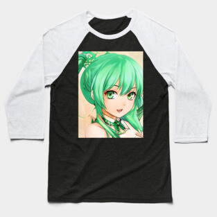Green Hair Anime Girl Baseball T-Shirt