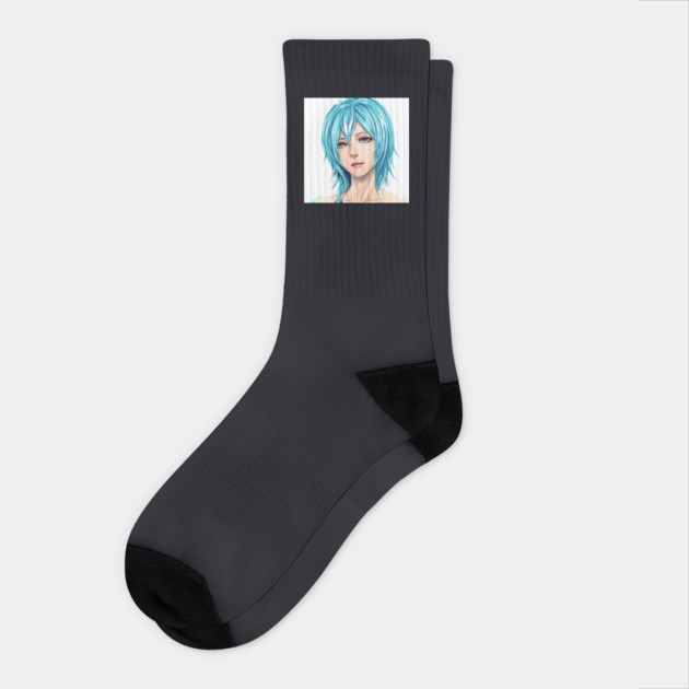 Blue Hair Anime Girl Socks by animegirlnft