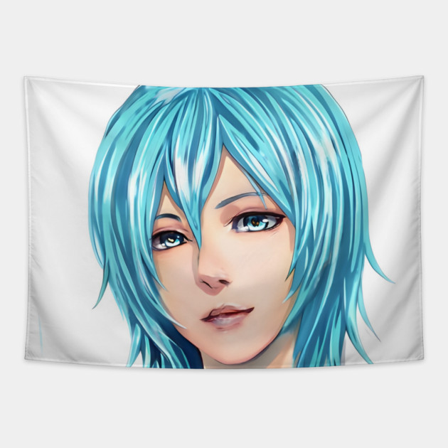 Blue Hair Anime Girl Tapestry by animegirlnft