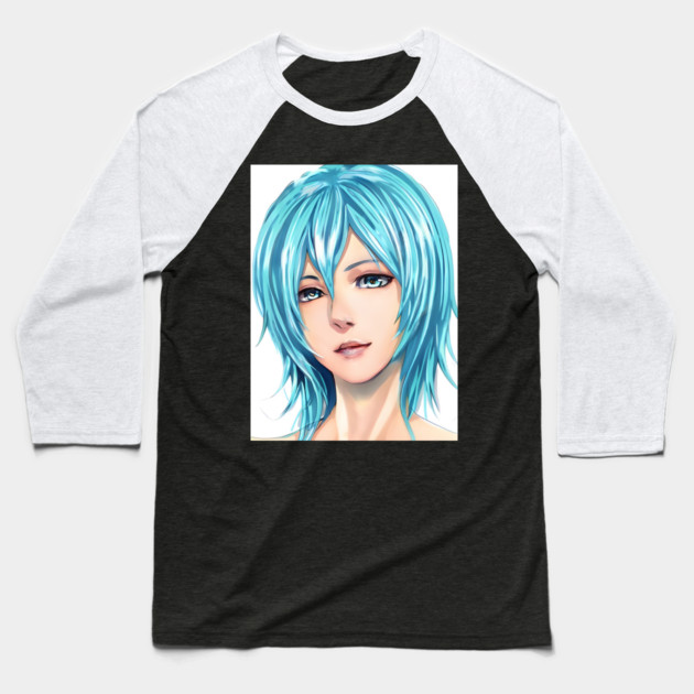 Blue Hair Anime Girl Baseball T-Shirt by animegirlnft