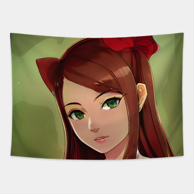 Brown Hair Anime Girl Tapestry by animegirlnft
