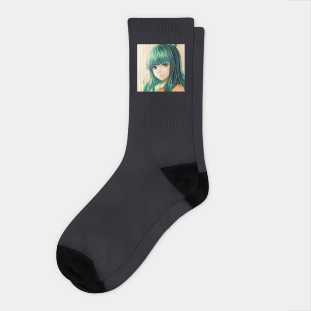 Green Hair Anime Girl Socks by animegirlnft