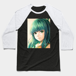 Green Hair Anime Girl Baseball T-Shirt