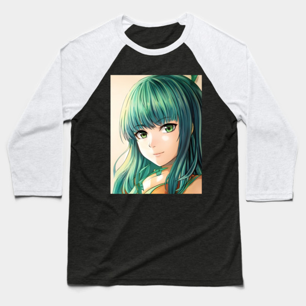 Green Hair Anime Girl Baseball T-Shirt by animegirlnft