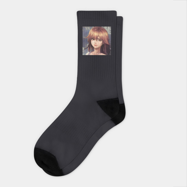Brown Hair Anime Girl Socks by animegirlnft