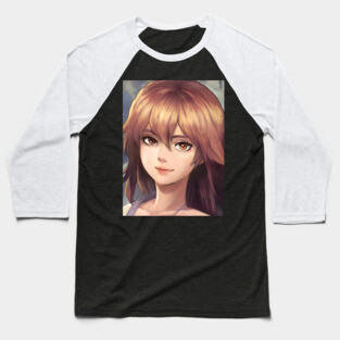Brown Hair Anime Girl Baseball T-Shirt