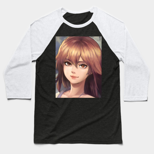 Brown Hair Anime Girl Baseball T-Shirt by animegirlnft