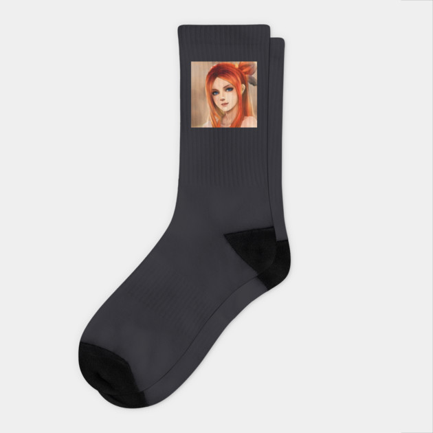 Brown Hair Anime Girl Socks by animegirlnft