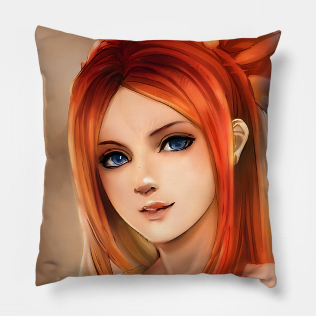 Brown Hair Anime Girl Pillow by animegirlnft