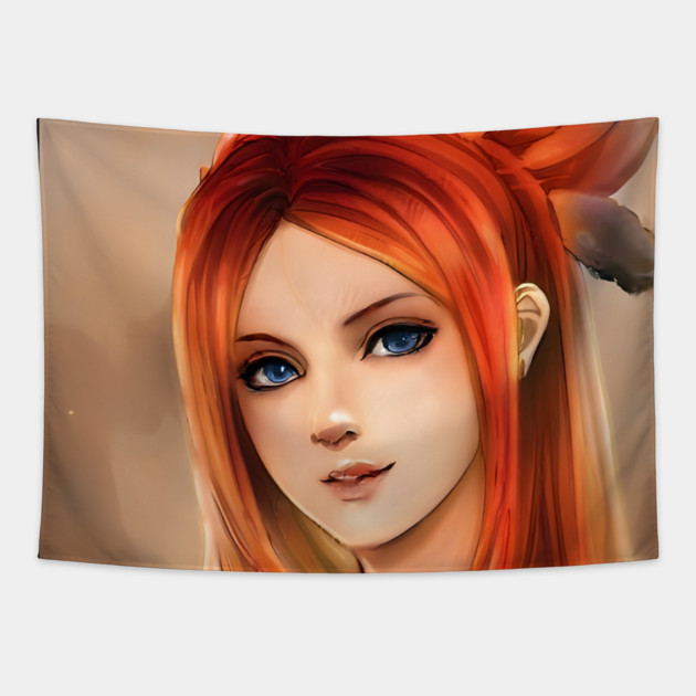 Brown Hair Anime Girl Tapestry by animegirlnft