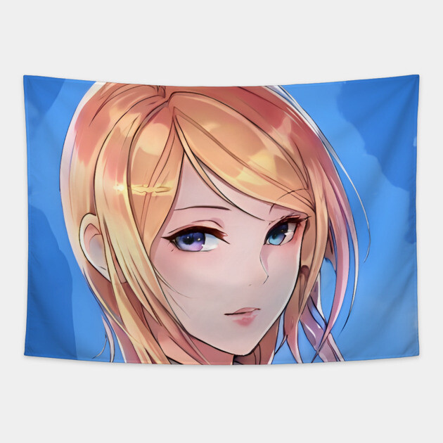 Brown Hair Anime Girl Tapestry by animegirlnft