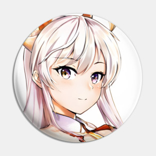 White Hair Anime Girl Pin