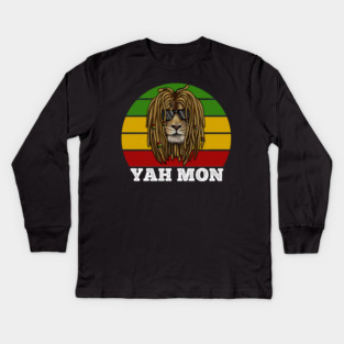 African Rasta Lion, Yah Mon, Jamaican Saying Kids Long Sleeve T-Shirt
