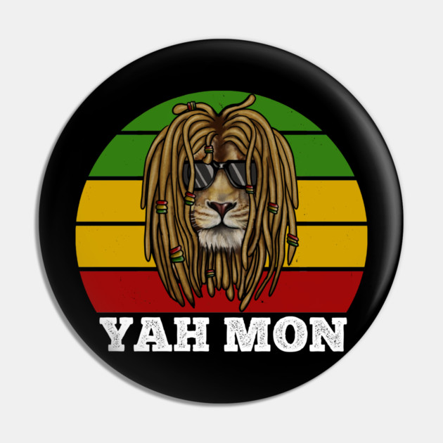 African Rasta Lion, Yah Mon, Jamaican Saying Pin by logiamerch