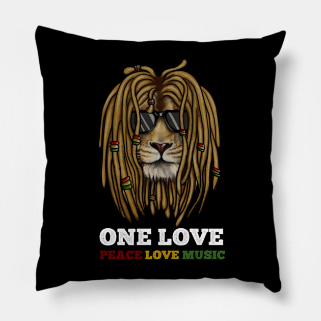 Rasta Lion, Peace Love Music, Jamaica Pillow by logiamerch