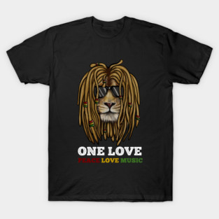Rasta Lion, Peace Love Music, Jamaica T-Shirt