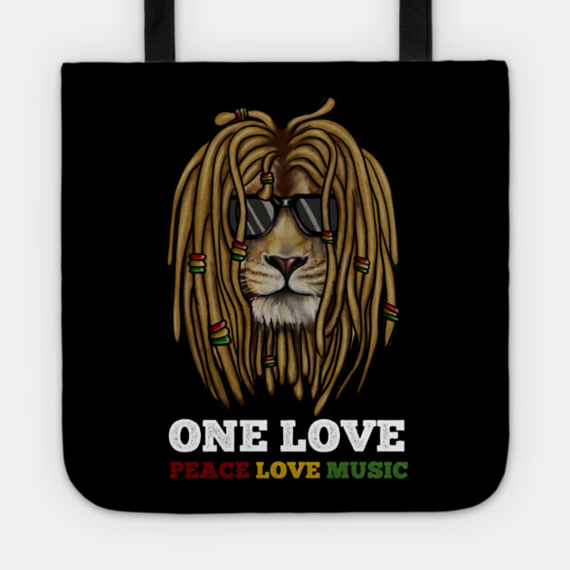 Rasta Lion, Peace Love Music, Jamaica Tote by logiamerch