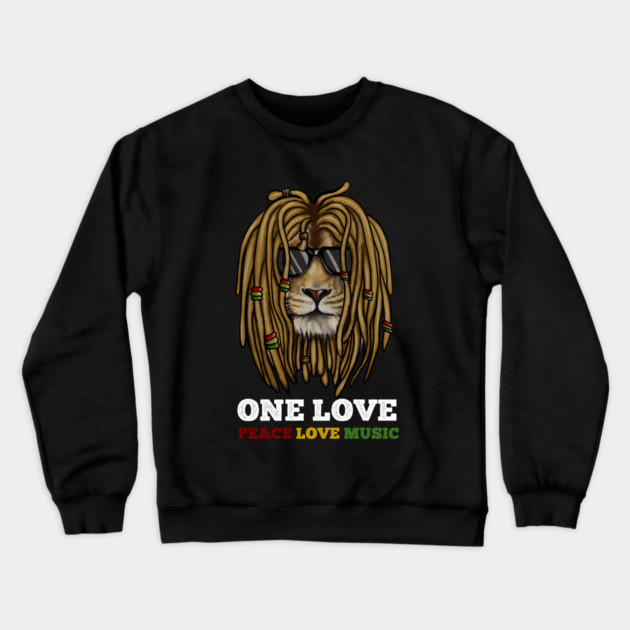 Rasta Lion, Peace Love Music, Jamaica Crewneck Sweatshirt by logiamerch