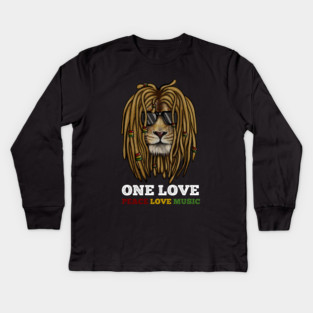Rasta Lion, Peace Love Music, Jamaica Kids Long Sleeve T-Shirt