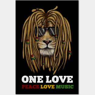 Rasta Lion, Peace Love Music, Jamaica Posters and Art