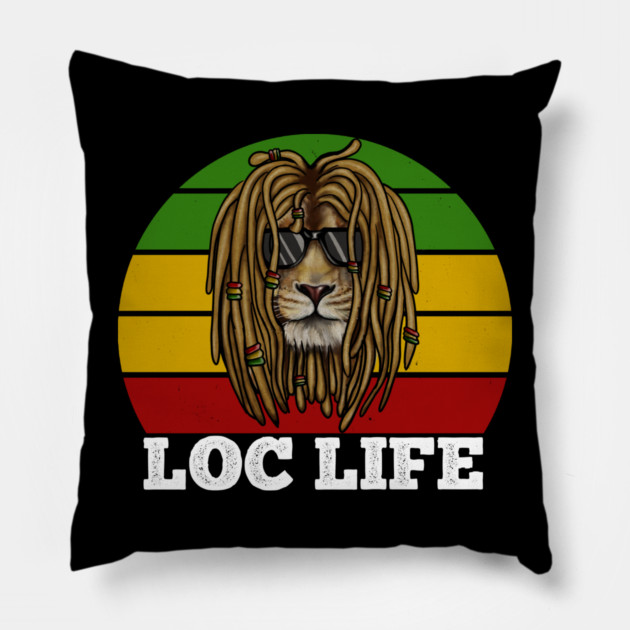 African Rasta Lion, Loc Life, Jamaica Pillow by logiamerch