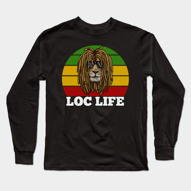 African Rasta Lion, Loc Life, Jamaica Long Sleeve T-Shirt by logiamerch