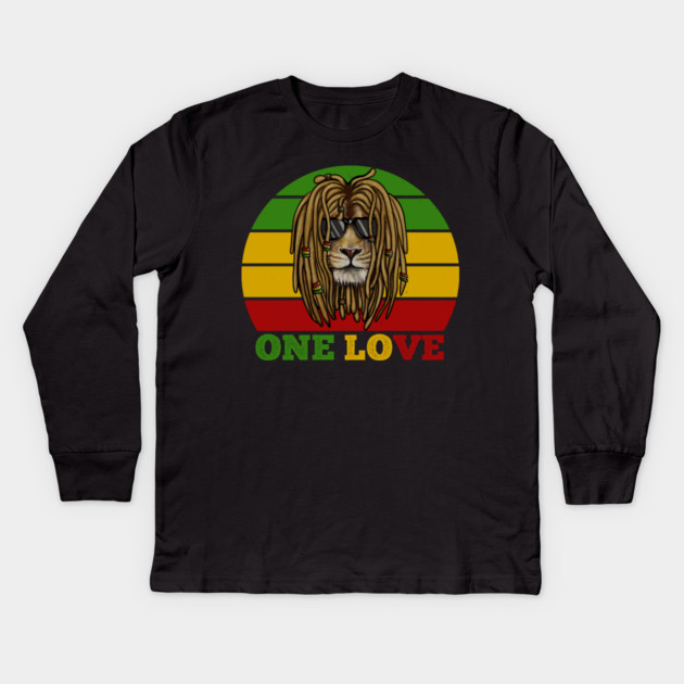 African Lion, Rasta Love, Jamaica Kids Long Sleeve T-Shirt by logiamerch