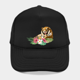 Tiger Big Cat, Tropical Floral, Animal Love Tigers Hat
