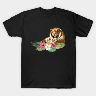 Tiger Big Cat, Tropical Floral, Animal Love Tigers T-Shirt