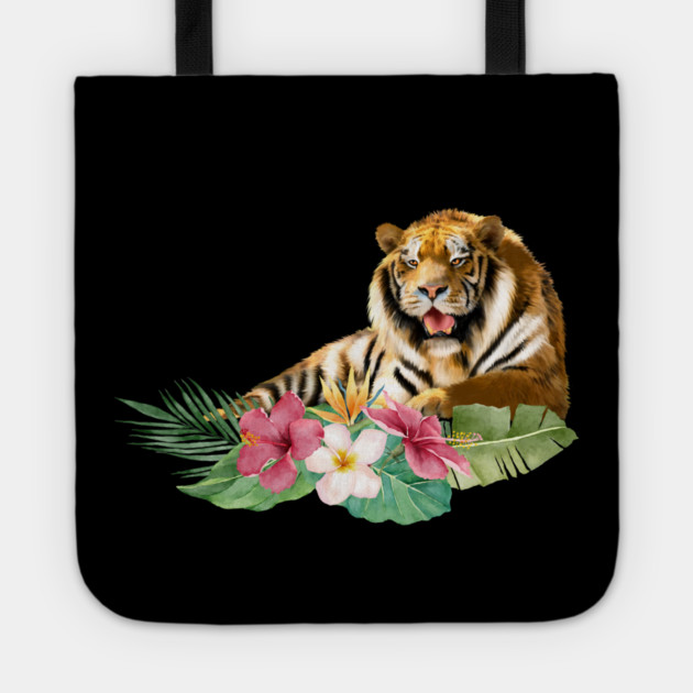 Tiger Big Cat, Tropical Floral, Animal Love Tigers Tote by logiamerch