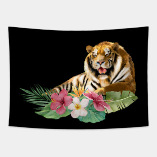 Tiger Big Cat, Tropical Floral, Animal Love Tigers Tapestry