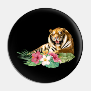 Tiger Big Cat, Tropical Floral, Animal Love Tigers Pin