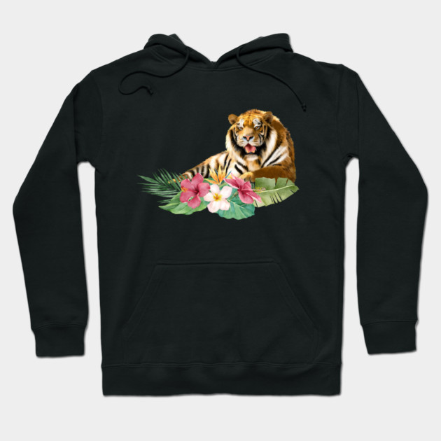 Tiger Big Cat, Tropical Floral, Animal Love Tigers Hoodie by logiamerch