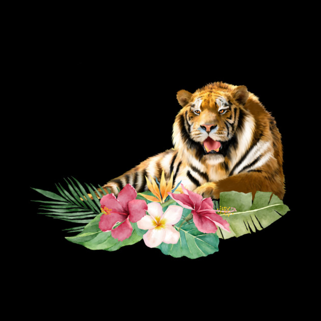 Tiger Big Cat, Tropical Floral, Animal Love Tigers by logiamerch